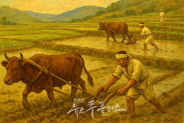 논밭 갈이하는 쟁기질, ChatGPT(DALL·E) 생성 이미지 (OpenAI)/뉴스후플러스