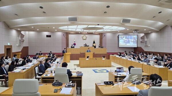 지난 17일 열린 양주시의회 제381회 임시회 제3차 본회의에서 최수연 부의장이 강수현 양주시장을 향해 시정질문를 하고 있다. (사진=이영두 기자)/뉴스후플러스